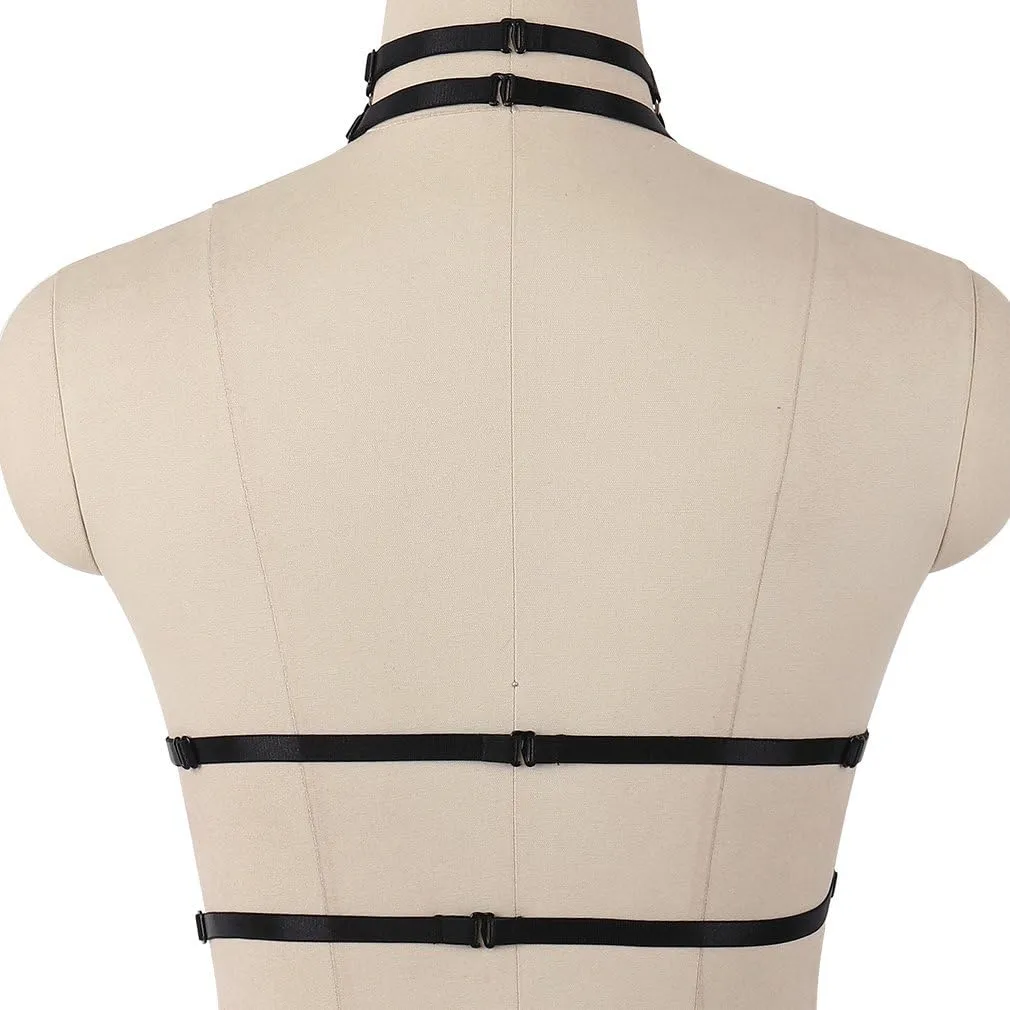 Body harness for women Bra Goth Stretchy fabric Halloween Plus size Punk Chest strap belt Festival rave Lingerie cage