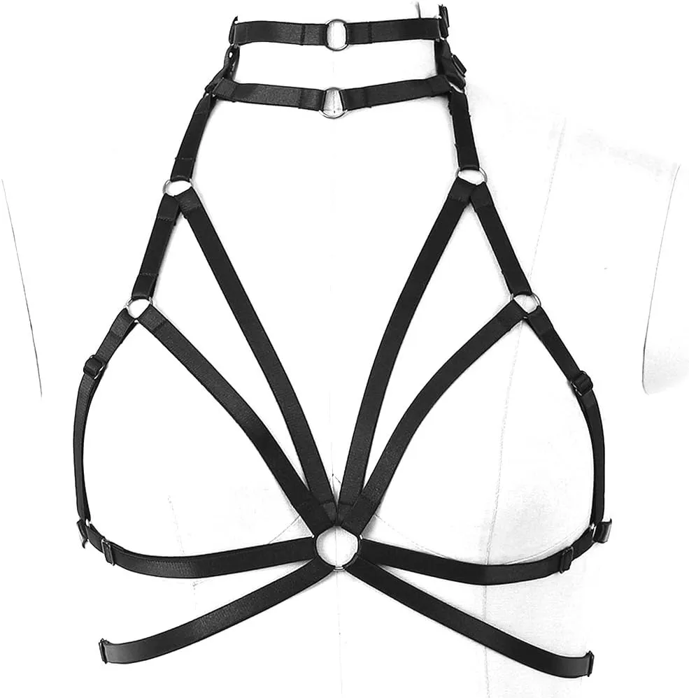 Body harness for women Bra Goth Stretchy fabric Halloween Plus size Punk Chest strap belt Festival rave Lingerie cage