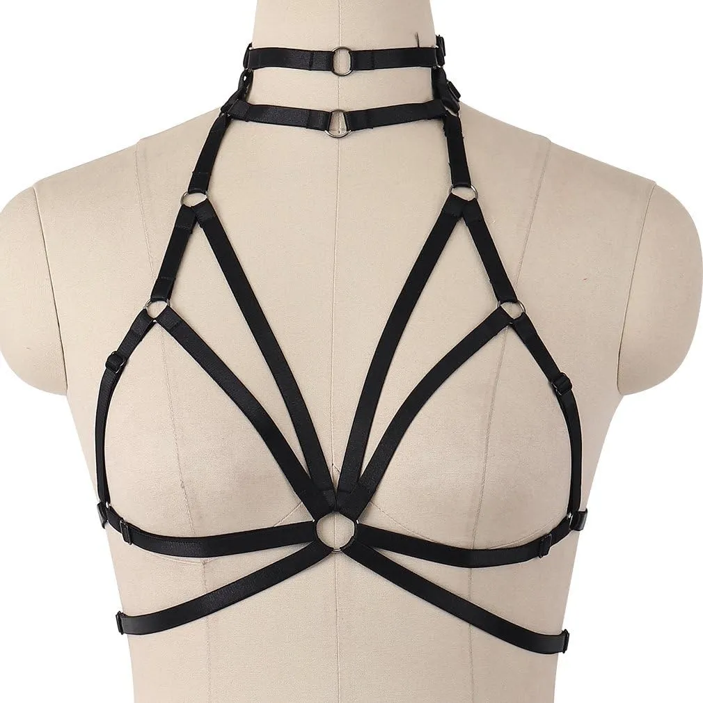 Body harness for women Bra Goth Stretchy fabric Halloween Plus size Punk Chest strap belt Festival rave Lingerie cage