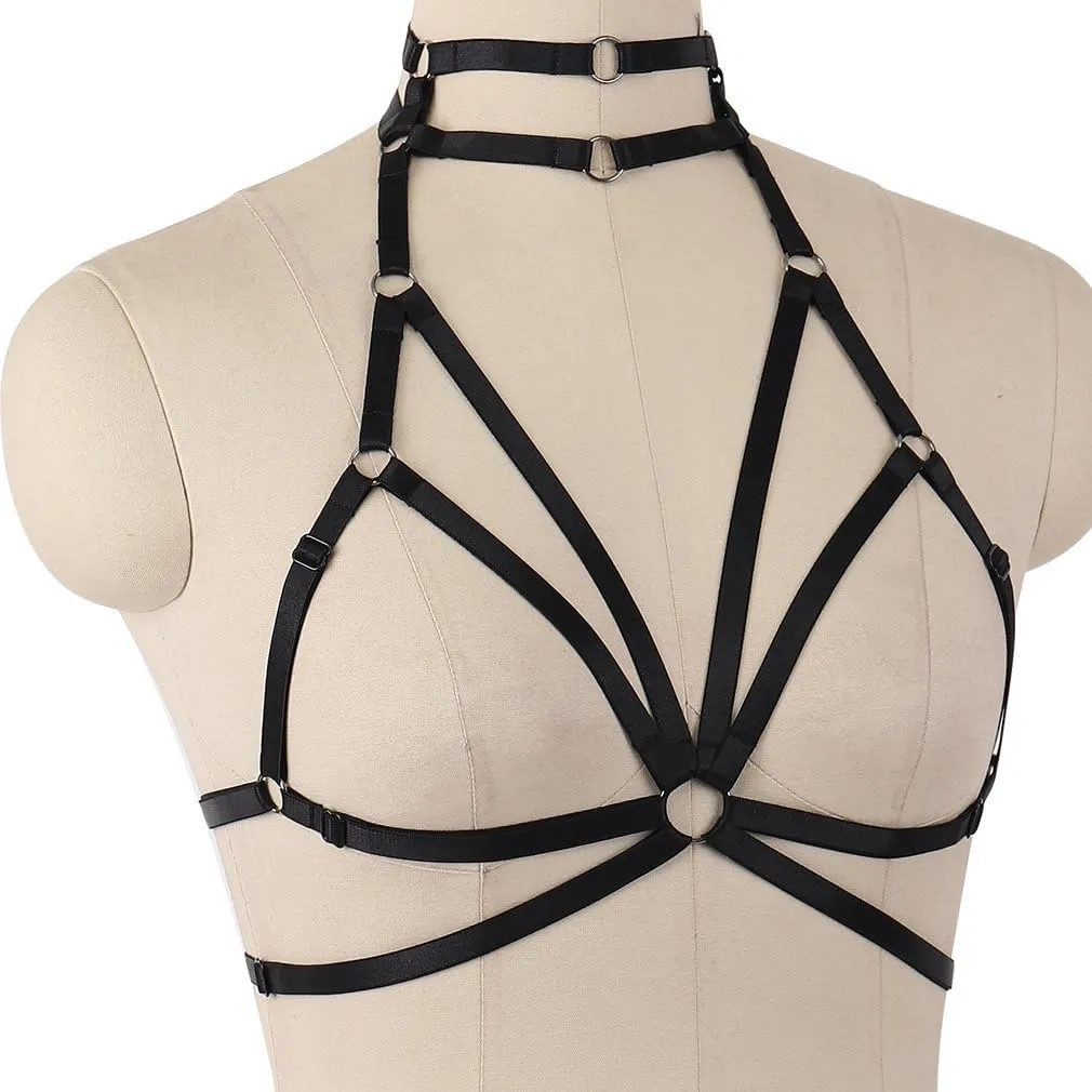 Body harness for women Bra Goth Stretchy fabric Halloween Plus size Punk Chest strap belt Festival rave Lingerie cage