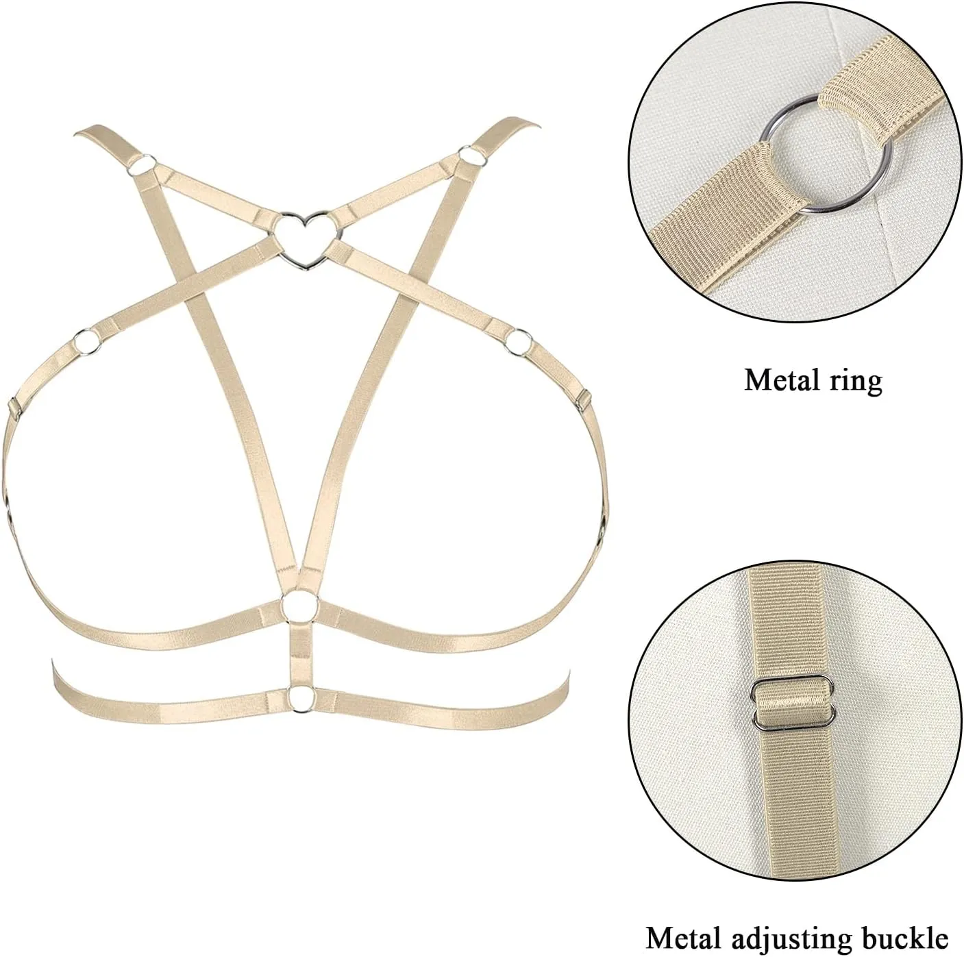 Body Harness Plus Size Pentagram Heart-Shaped Tops Full Cage Hollow Out Bra Women Punk Goth Festival Rave Clothing
