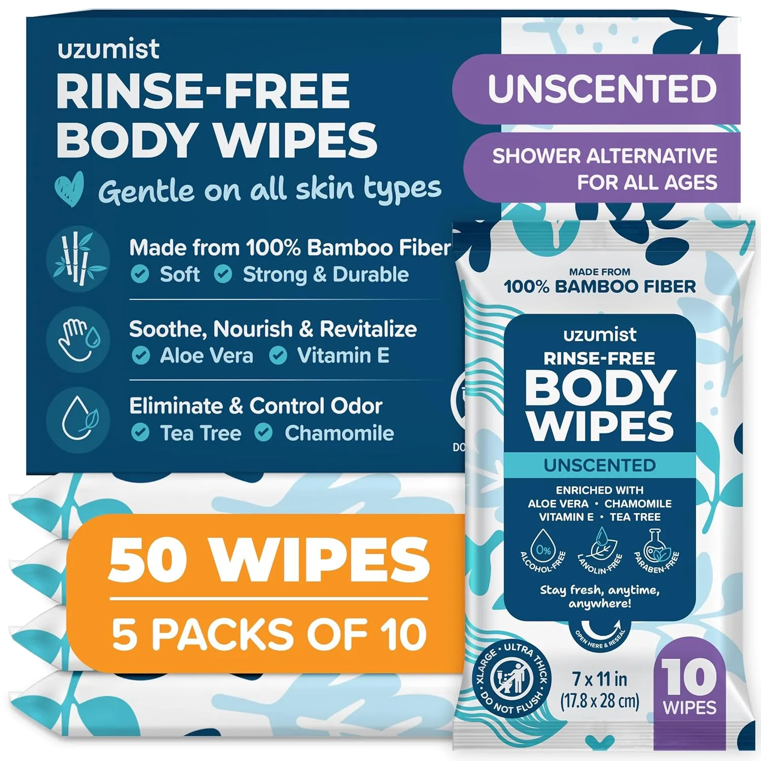Body Wipes For Adults Bathing No Rinse XL - Ultra Thick Travel Wipes For Personal Cleansing & Hygiene Essentials, Elderly Care, Travel, Incontinence Disposable Washcloths - Shower Wipes For Women Men