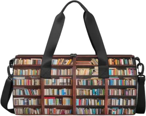 Bookshelf Travel Duffel Bag Bookshelf Book Sports Gym Bag Men Women Sports Travel Luggage Bag 17.6”×9”×9 “ Duffel Bag Weekend Overnight Gym Bag Nvenient For Carrying