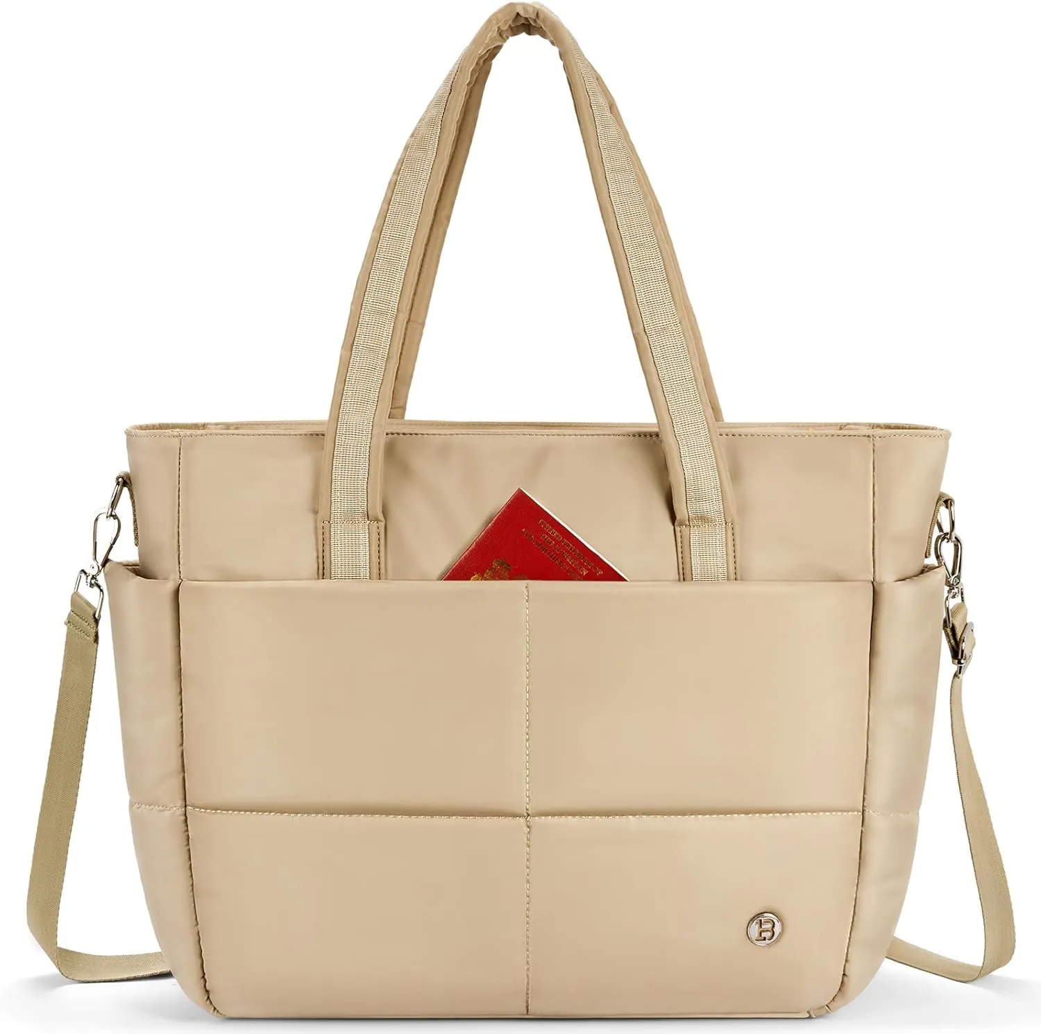 BOSTANTEN Puffer Tote Bag for Women Travel Tote Bag with Trolley Sleeve Lightweight Quilted Laptop Nurse Bag with Zipper