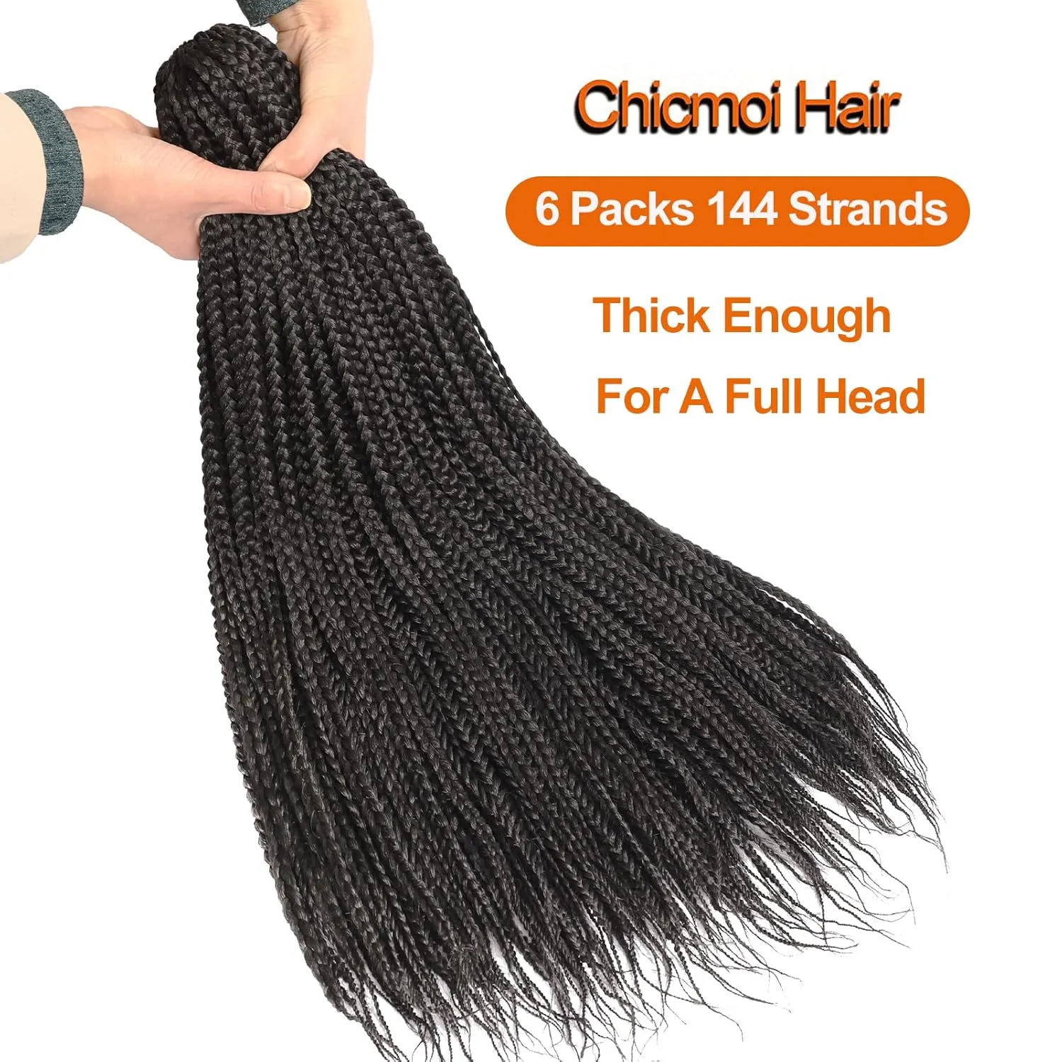 Box Braid Crochet Hair 24 Inch Crochet Braids 144 Strands Crochet Box Braids Pre Looped Crochet Hair Extension for Black Women Knotless Black Color Chicmoi (1B, 24 inch box braids 6 pack)