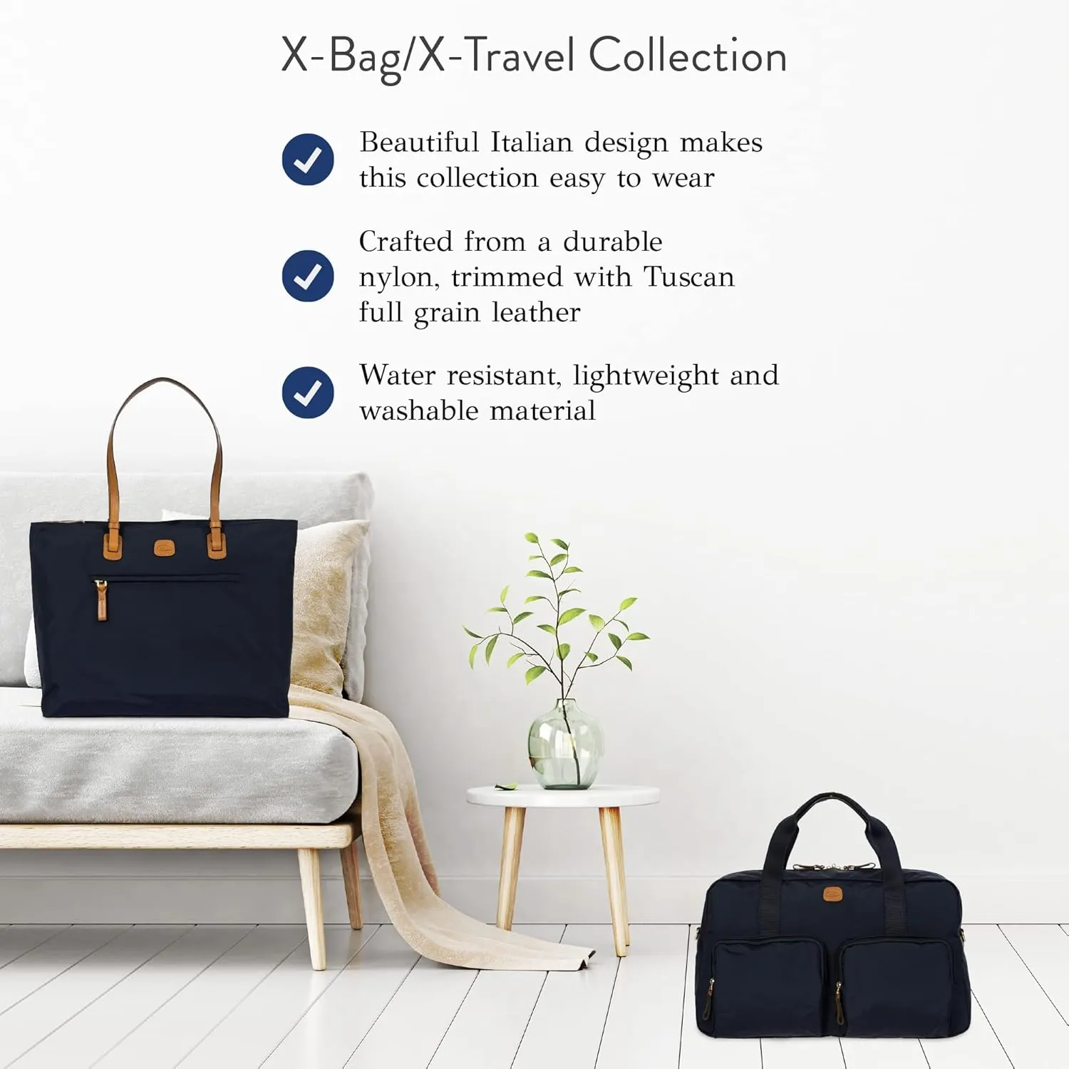 Bric's X-BAG 18-Inch Cargo Duffle Bag - Luxury Travel Bag with Luggage Sleeve - Carry On Bag and Weekender Bag Made from Durable Satin Nylon - Navy