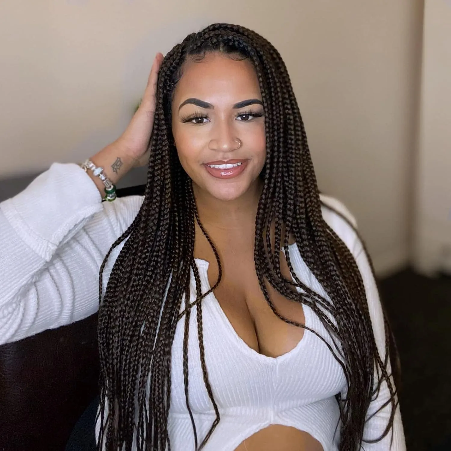 Brown Box Braid Crochet Hair 24 Inch Pre Looped Crochet Braids Color 4 Chocolate Brown Soft Knotless Box Braids Pre-looped Crochet Hair for Black Women (4#, 24 inch 6 pack)