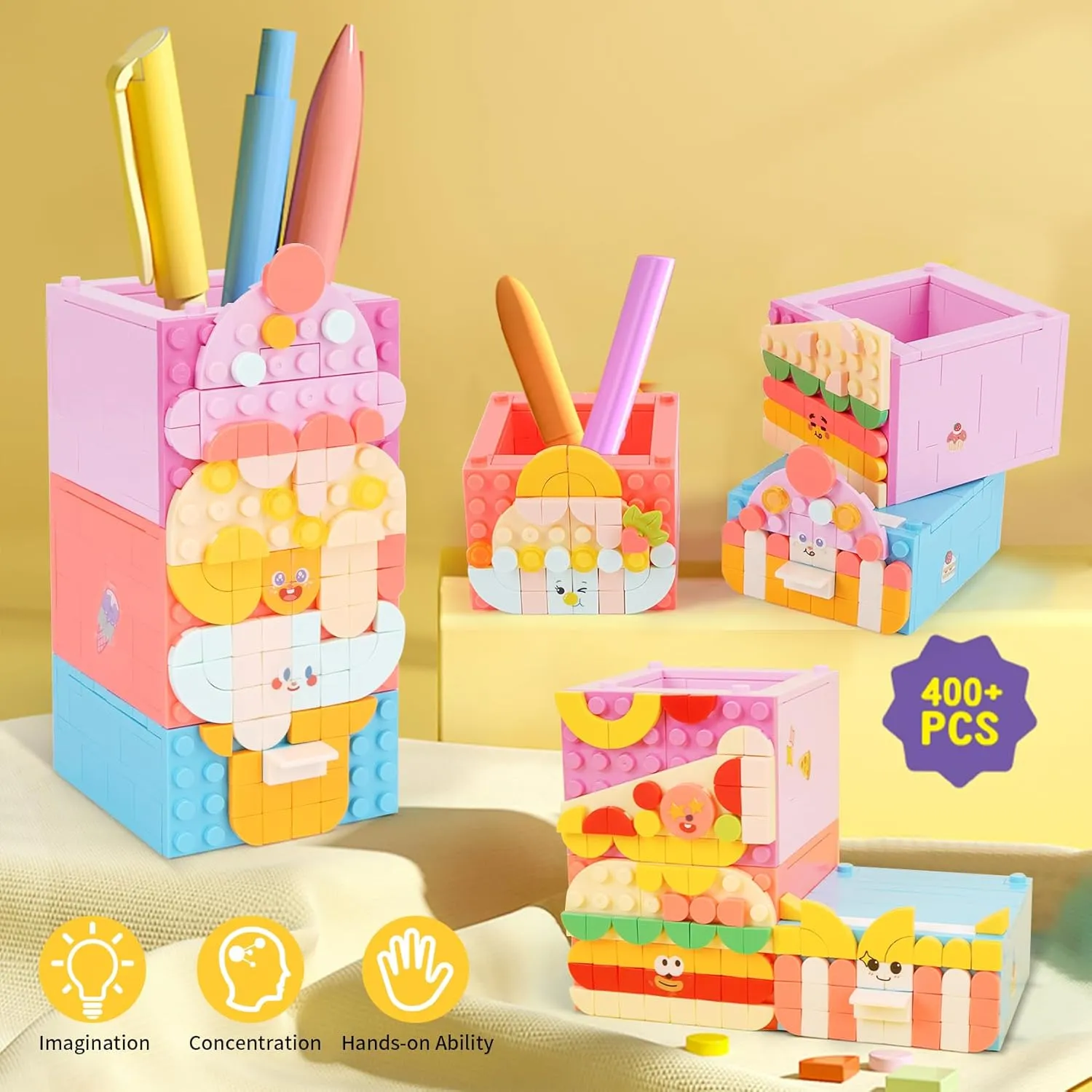 Building Blocks Set,3 in 1 Pen Holder Bricks Toy,Creative Building Blocks Model Gift for Kids and Adults