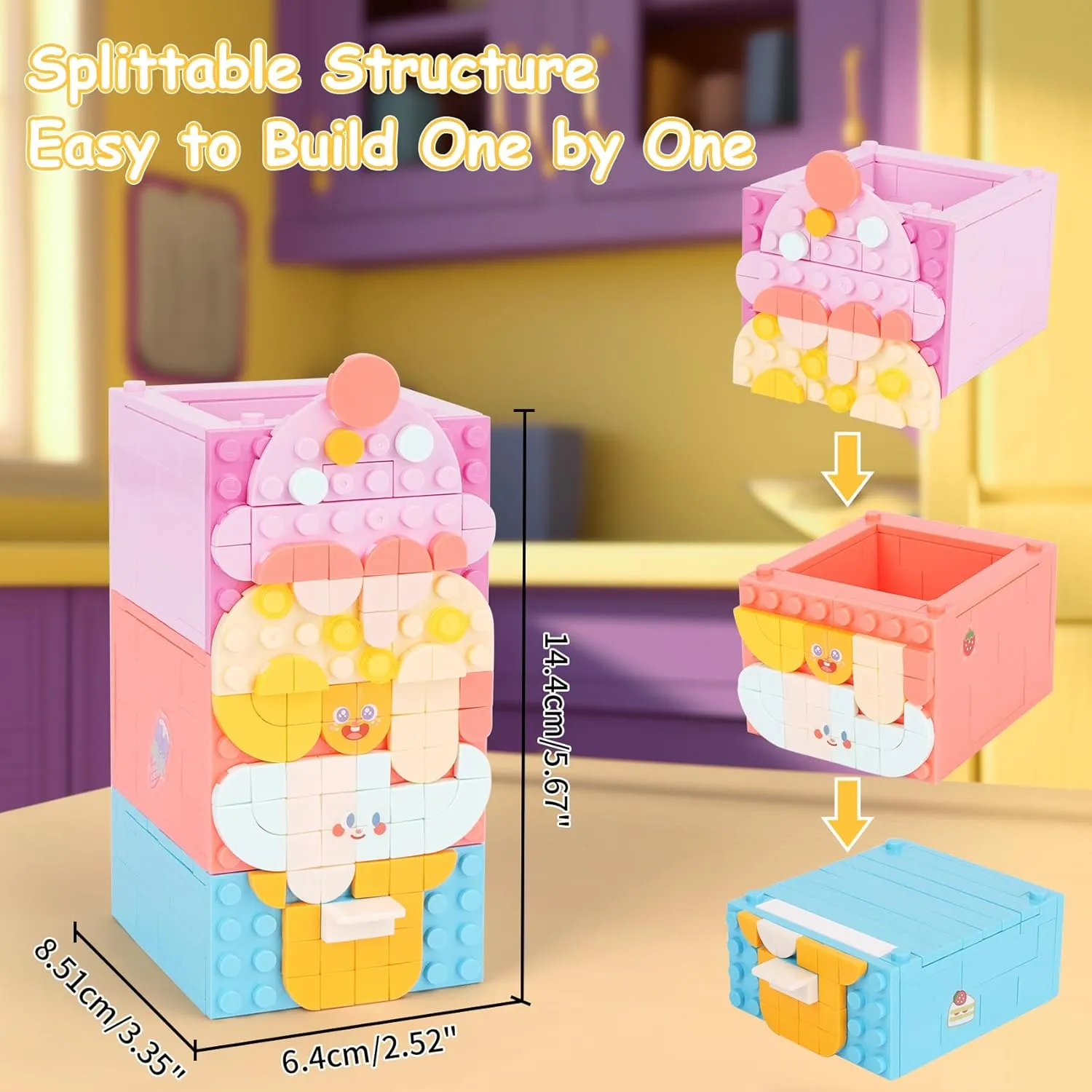 Building Blocks Set,3 in 1 Pen Holder Bricks Toy,Creative Building Blocks Model Gift for Kids and Adults