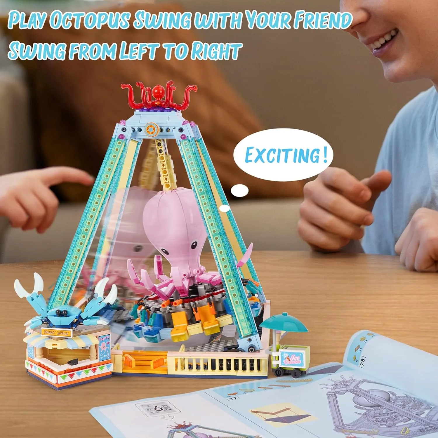 Building Blocks Set,Octopus Swing Amusement Park Building Blocks Toy,Bricks Toy Model Gift for Kids and Adults(1189PCS)