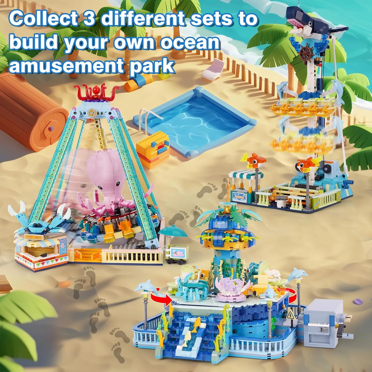 Building Blocks Set,Octopus Swing Amusement Park Building Blocks Toy,Bricks Toy Model Gift for Kids and Adults(1189PCS)