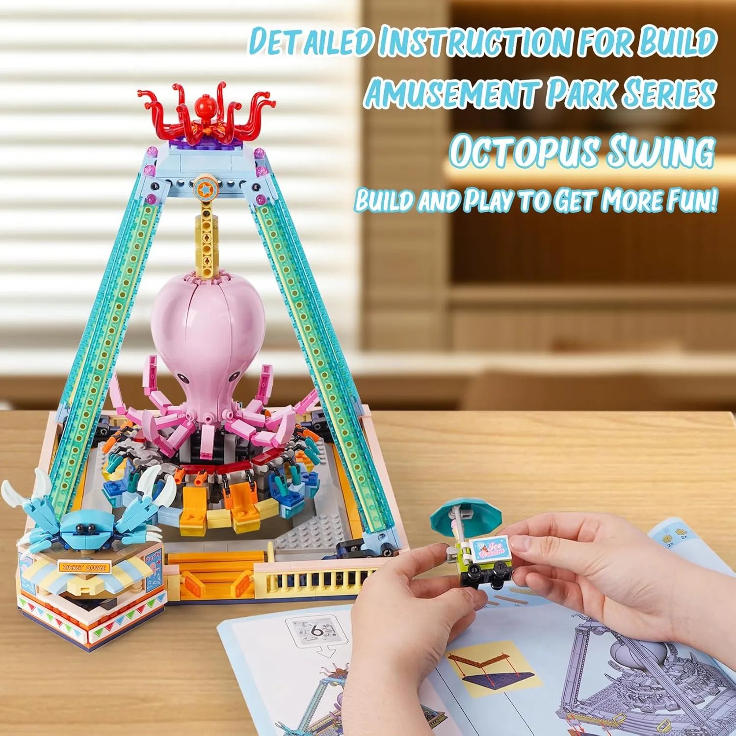 Building Blocks Set,Octopus Swing Amusement Park Building Blocks Toy,Bricks Toy Model Gift for Kids and Adults(1189PCS)