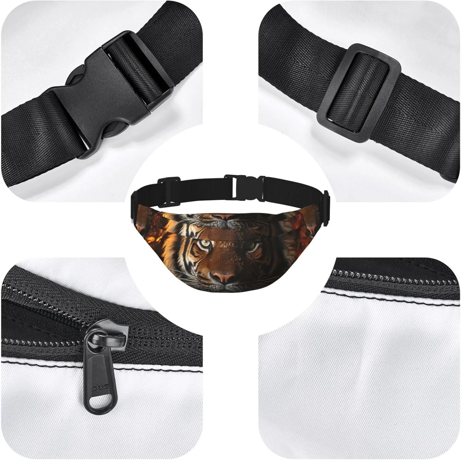 Bumbag Fanny Pack for Women Men Waist Pack Fashion Bum Bag Tiger Pattern Waist Bag for Sport Hiking Travel, Tiger Images, One Size