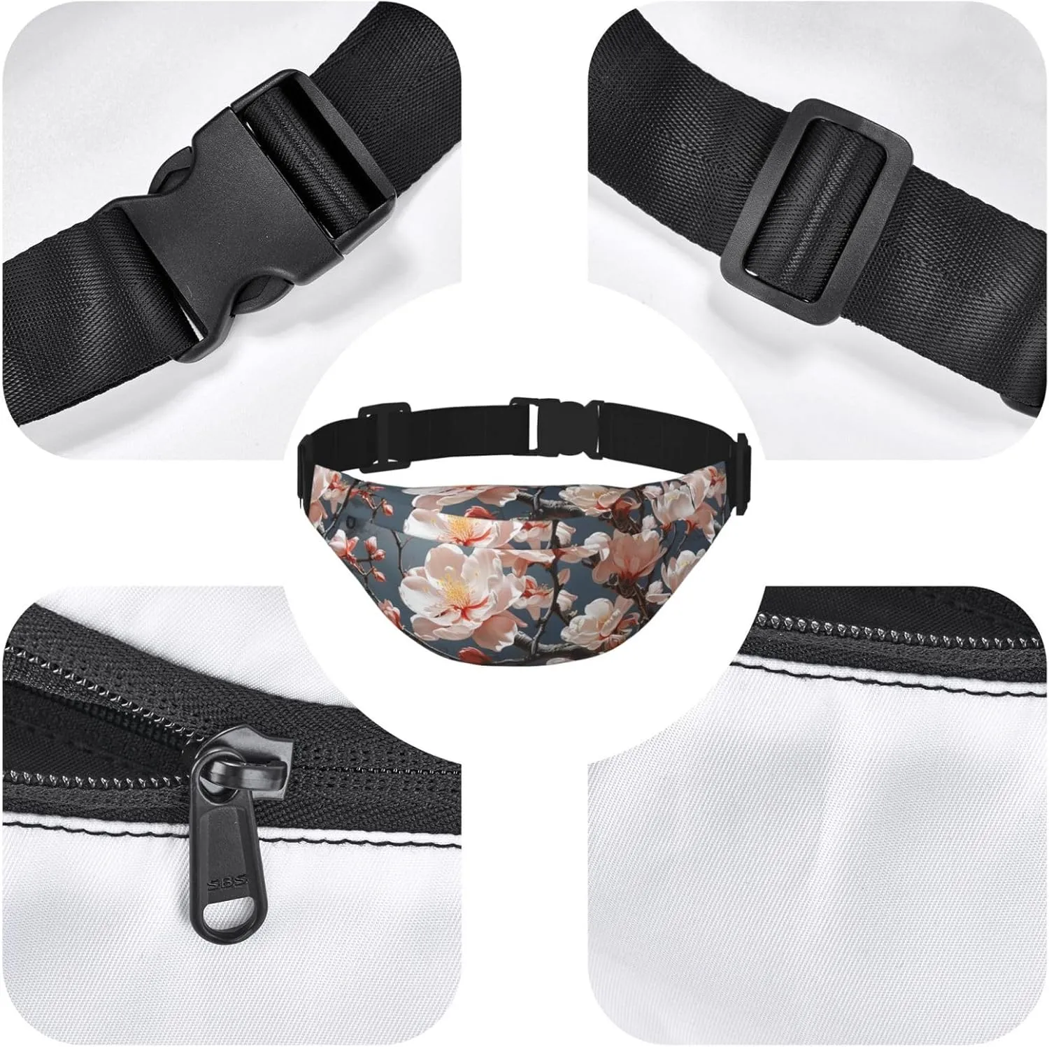 Bumbag Fanny Pack for Women Men Waist Pack Fashion Bum Bag Two Rabbits in Garland Waist Bag for Sport Hiking Travel, Flowers on the Branches, One Size