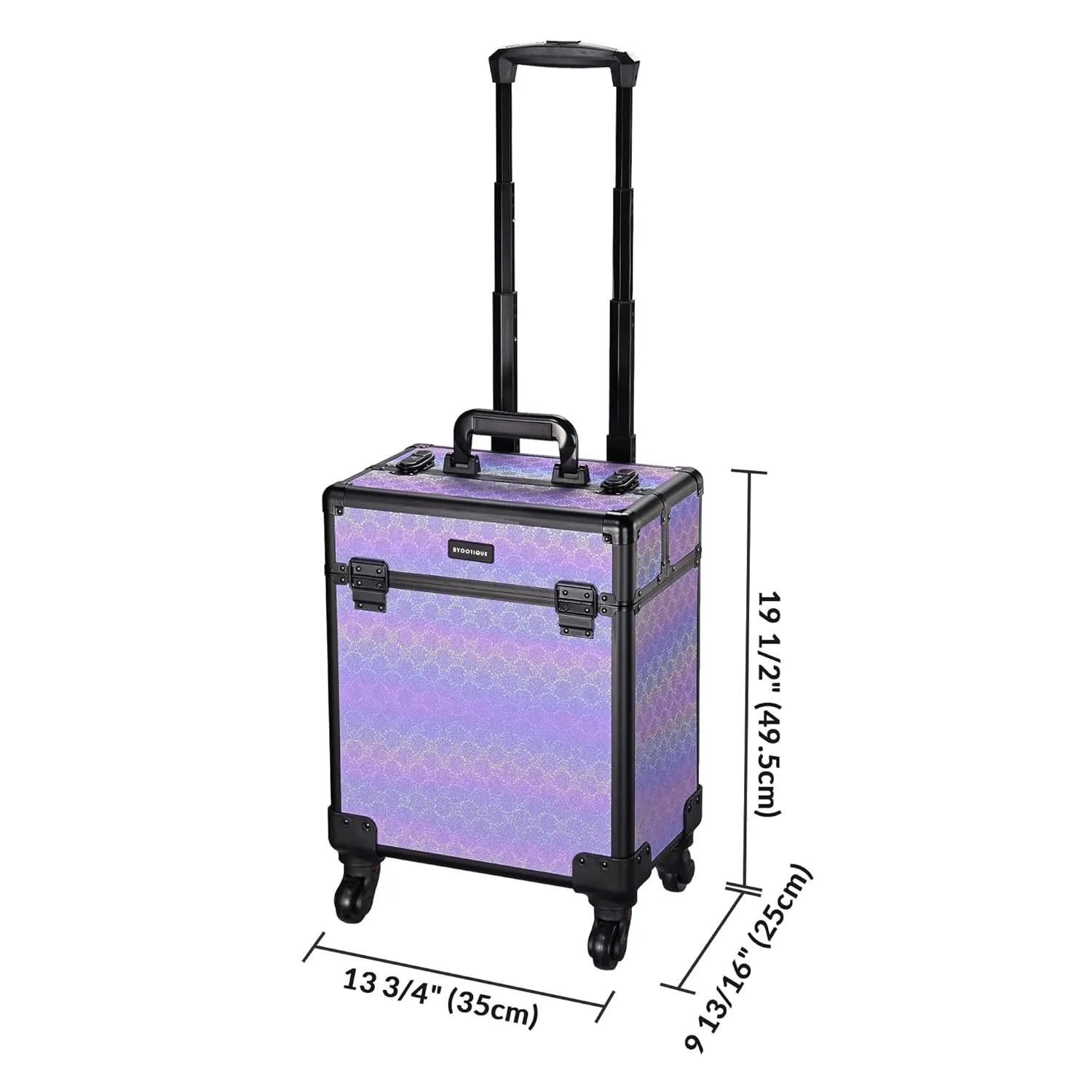 BYOOTIQUE Rolling Makeup Train Case on Wheels Cosmetology Organizer Box Professional Aluminum Cosmetic Trolley Travel Suitcase for Salon Barber Hairstylist Artist,Charm ForgetMeNot