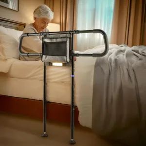 C4 PRO Bed Rails for Elderly Adults Safety with Extension Legs, Adjustable Heights Bed Cane with Widened Handrail, Stable Bed Assist Rails with LED Motion Light, Avoid Seniors Bedside Fall