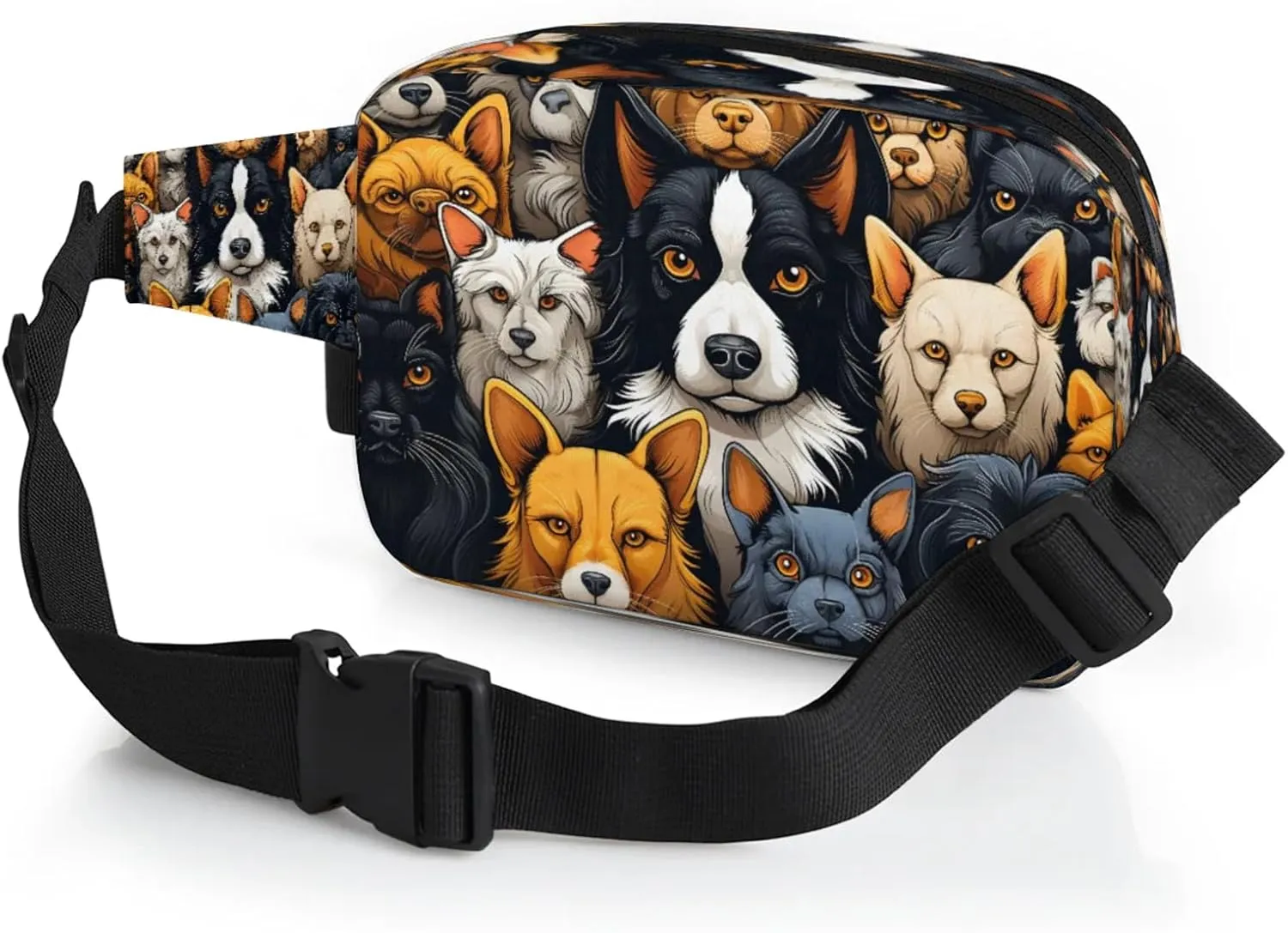 Canine Collage Waterproof Unisex Square Fanny Pack, Adjustable Waist Bag with Pockets, Sturdy Lightweight Crossbody Bag for Travel, Running, Hiking (9x6.1x2.5 Inches)