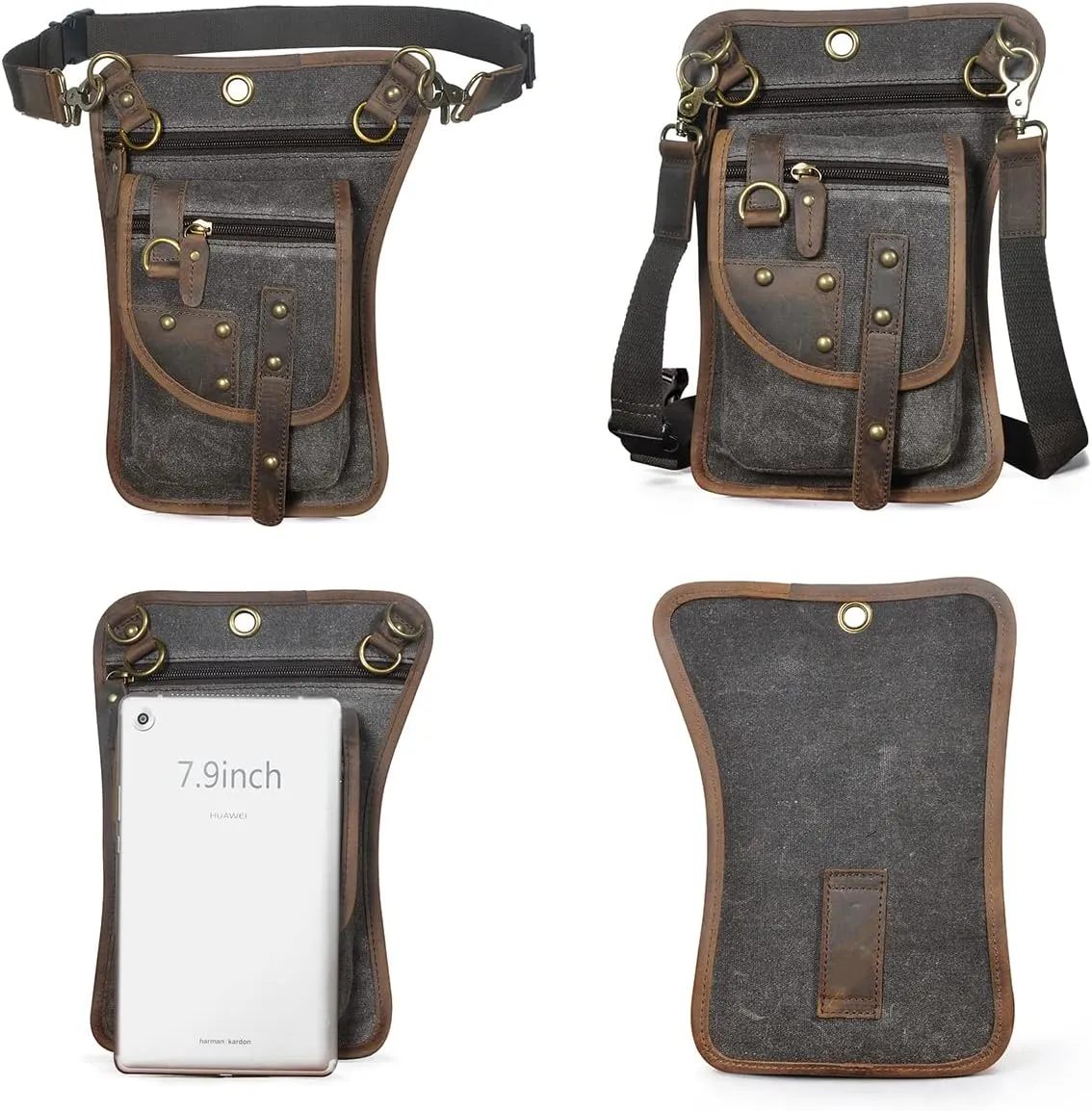 Canvas   Leather Motorcycle Travel Fanny Waist Pack Drop Thigh Leg Bag Pouch For Men Women FB2141