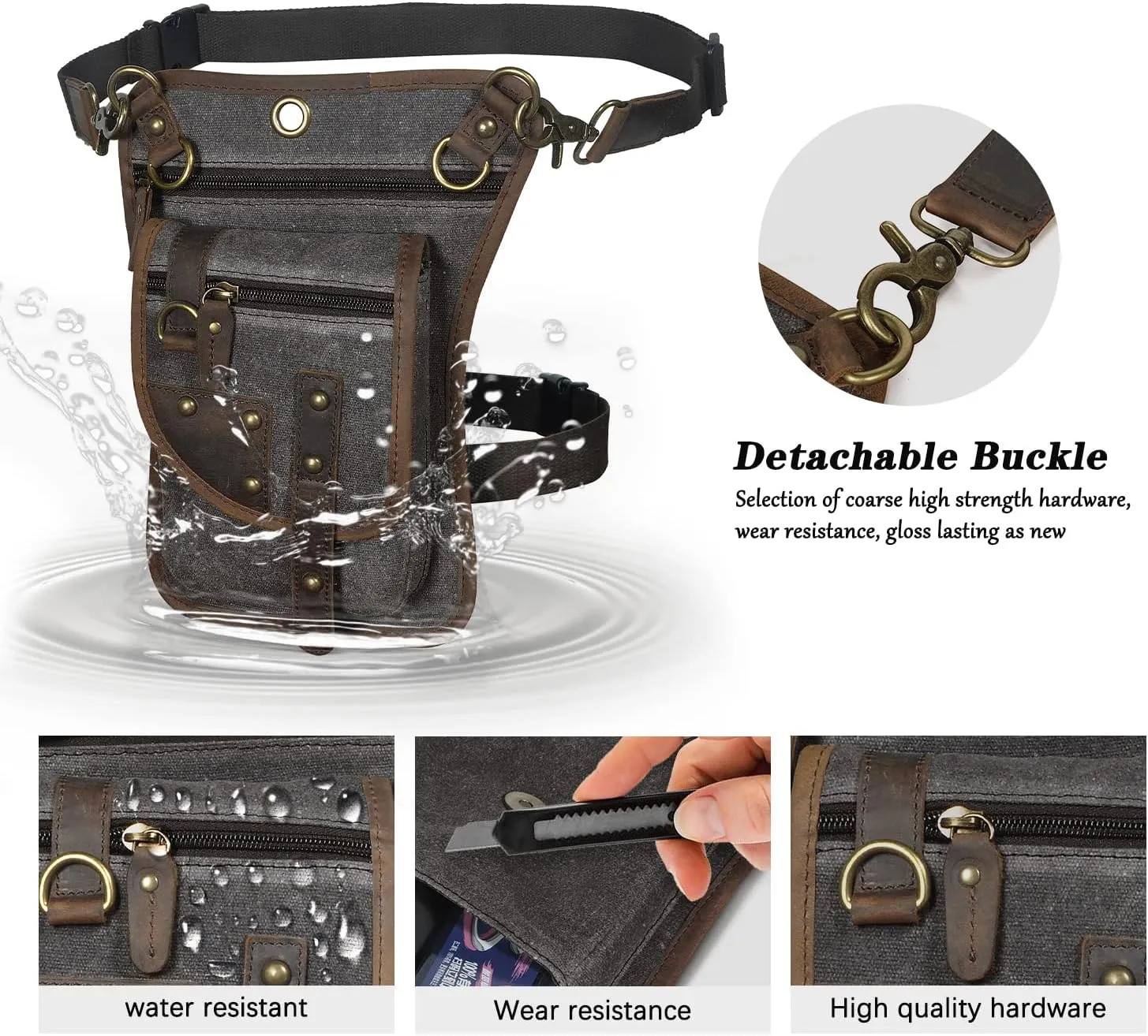 Canvas   Leather Motorcycle Travel Fanny Waist Pack Drop Thigh Leg Bag Pouch For Men Women FB2141