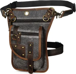 Canvas   Leather Motorcycle Travel Fanny Waist Pack Drop Thigh Leg Bag Pouch For Men Women FB2141
