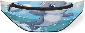 Cartoon Dolphin Volleyball Fanny Pack for Women Men Waist Pack Crossbody Bag with Adjustable Belt for Travel Hiking Running Cycling Festivals