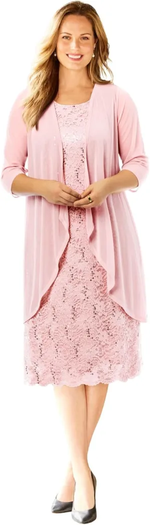 Catherines Women's Plus Size Sparkling Lace Jacket Dress