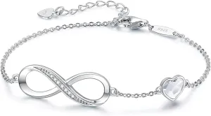 CDE Infinity Heart Birthstone Charm Link Bracelet for Women 925 Sterling Silver Adjustable Mother's Day Gift Anniversary Birthday Jewelry for Wife Girlfriend Her