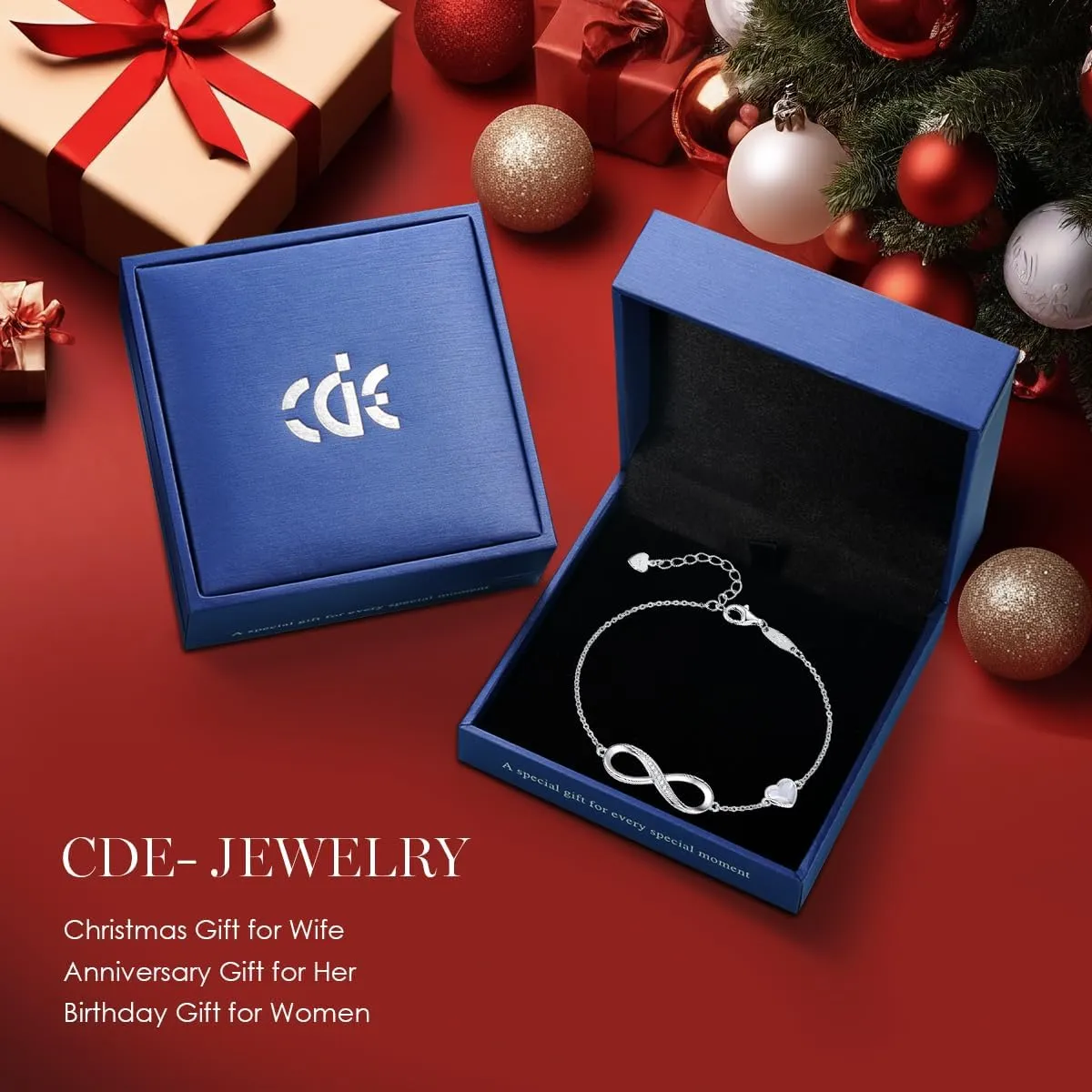 CDE Infinity Heart Birthstone Charm Link Bracelet for Women 925 Sterling Silver Adjustable Mother's Day Gift Anniversary Birthday Jewelry for Wife Girlfriend Her