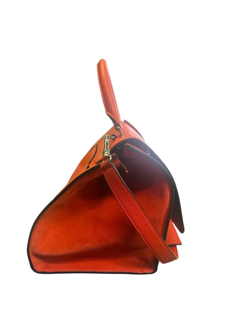Celine Drummed Calfskin Suede double Zip Trapeze Bag (H23 x L29 x W15 cm)