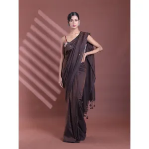 CHARUKRITI Brown Pure Cotton Soft Sequined Saree with Unstitched Blouse