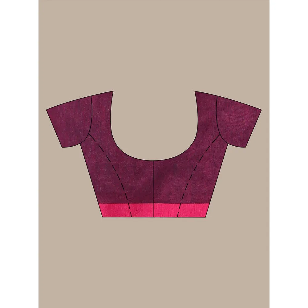 CHARUKRITI Purple Cotton Sequence Work Soft Saree Contrast Border with Unstitched Blouse