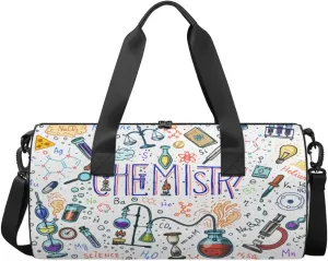 Chemistry Doodles Travel Duffel Bag Hand Drawn Chemistry Sports Gym Bag Men Women Sports Travel Luggage Bag 17.6”×9”×9 “ Duffel Bag Weekend Overnight Gym Bag Nvenient For Carrying