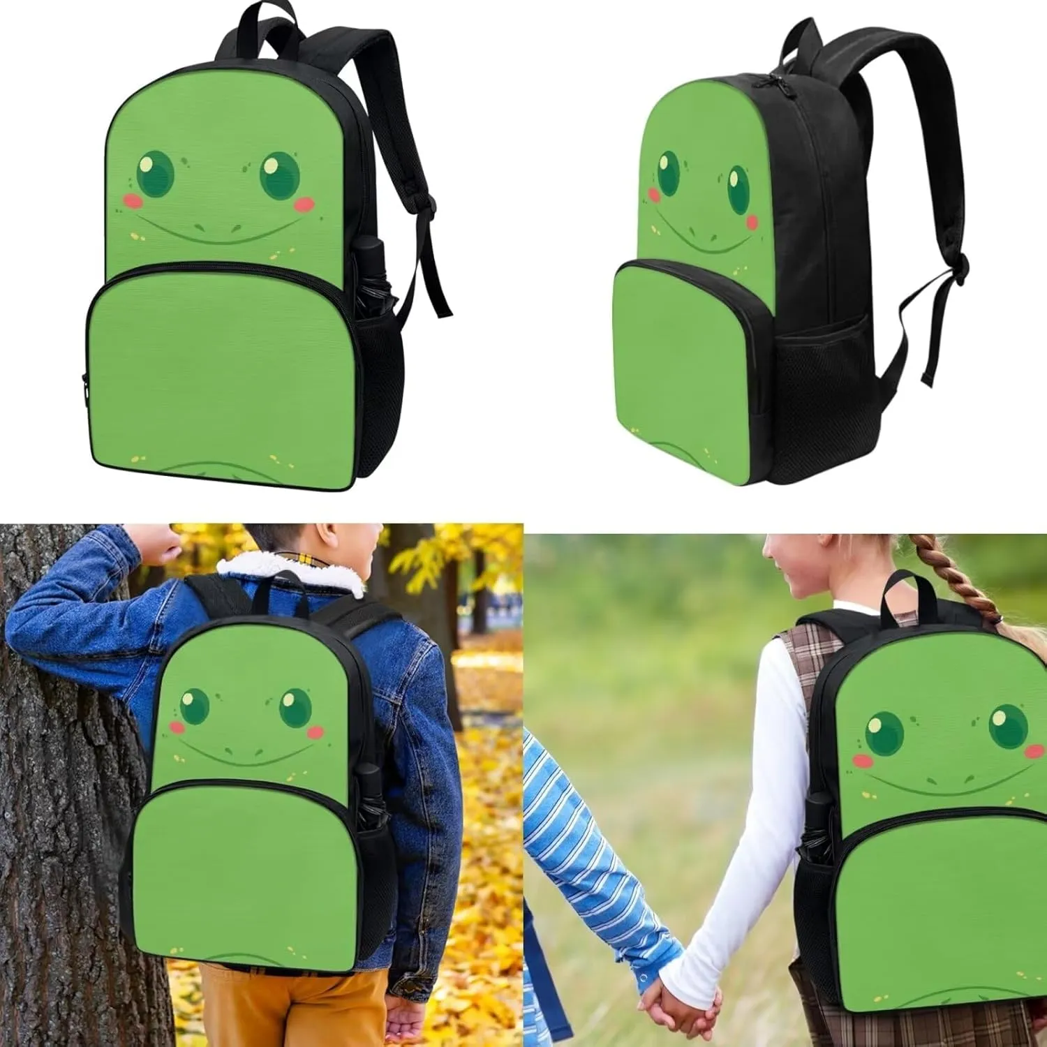 Children School Backpack Frog Animal Book Bags for Boys Girls Travel Picnic for lunch Bag Pen Case 3 Pieces for kids Acceptable Customized