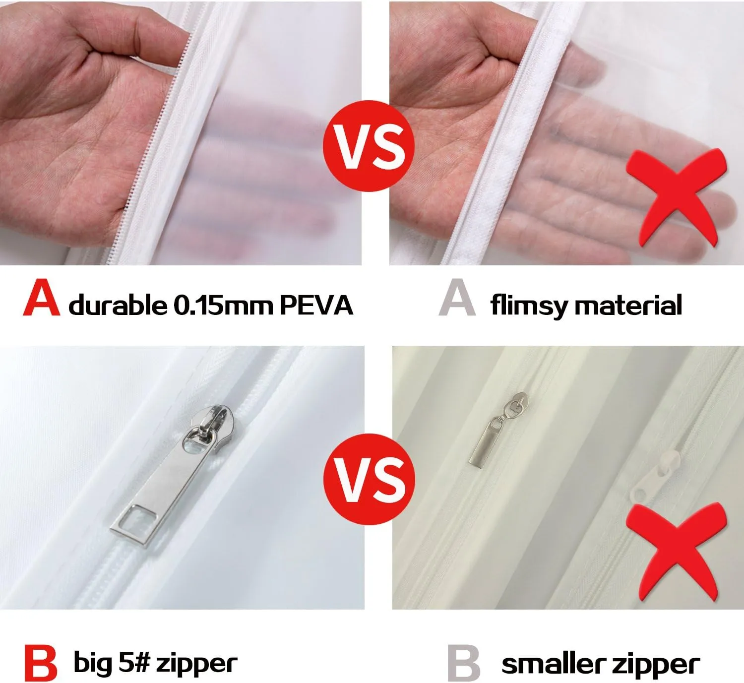 Clear Garment Bags Hanging Clothes Bags (Set of 6) for Closet Storage Plastic Bag with Zipper for Extra Longer Dress Wardrobe Closet Garment Dust Cover Bags - 24'' x 60''/6 Pack