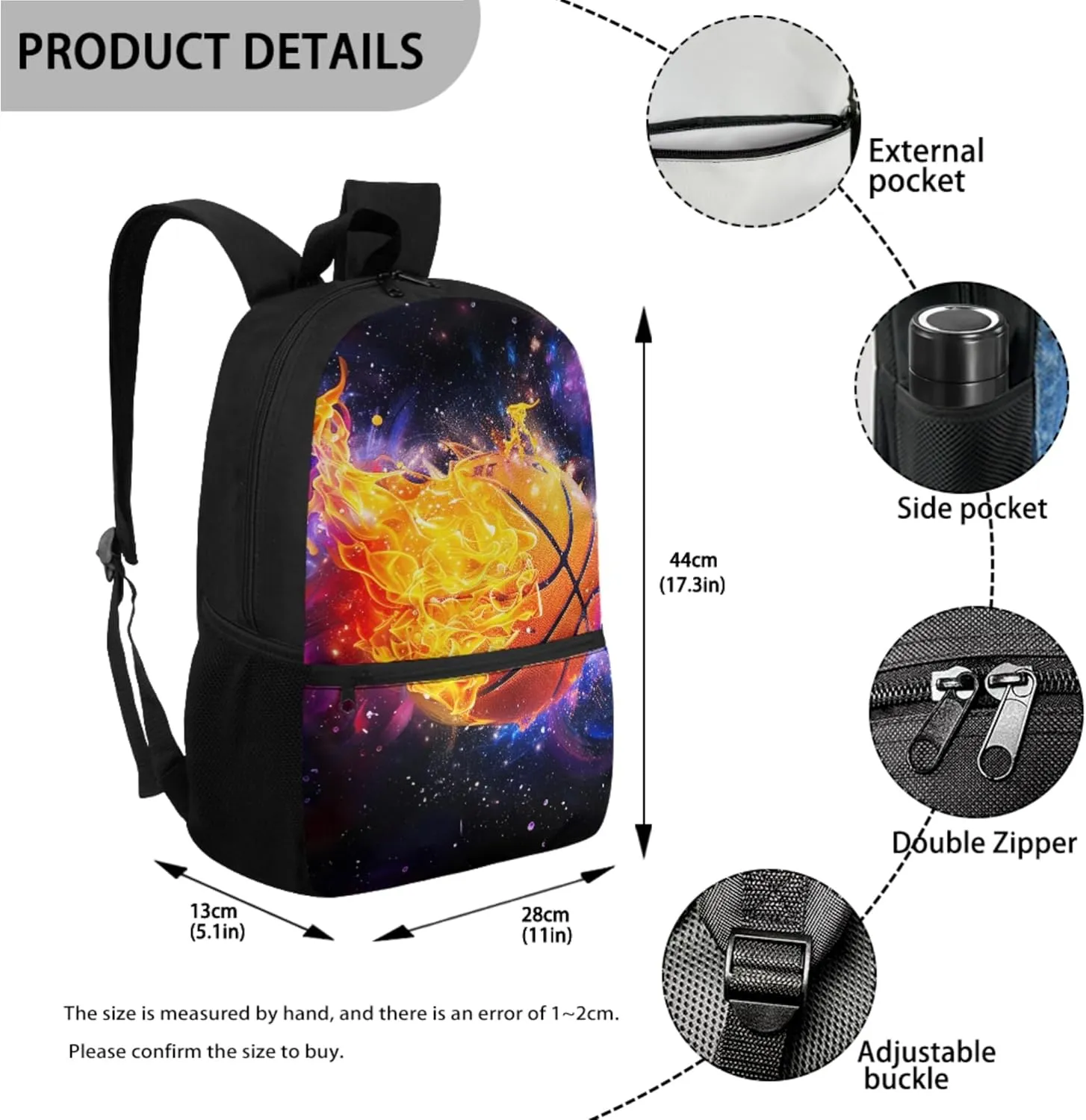 CLOHOMIN Fire Basketball Backpack and Lunch Box Set Starry Sky Bookabg for Boys 12-14 High School Bags Set of 3 Kids Lunch Bag Pencil Box Middle School Book Bags 6th Grade Girls Lunch Handbag