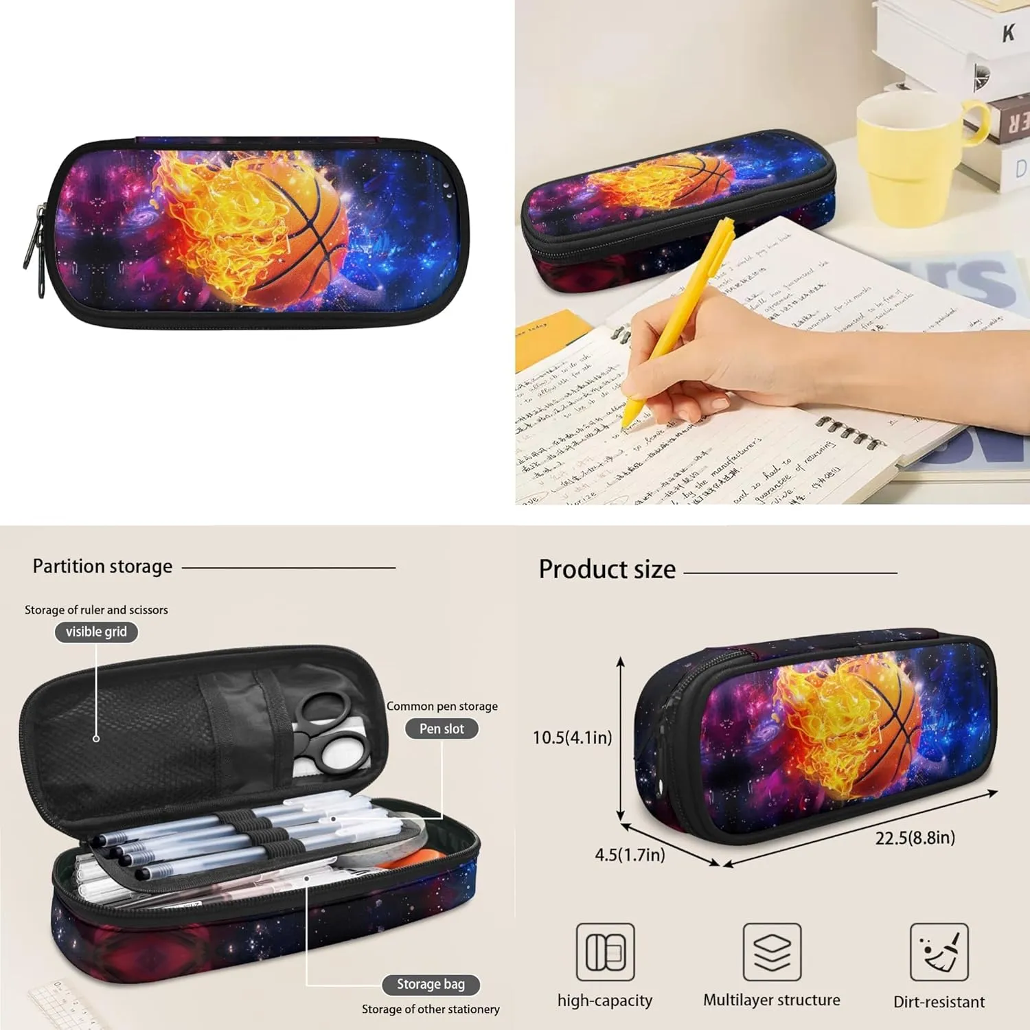 CLOHOMIN Fire Basketball Backpack and Lunch Box Set Starry Sky Bookabg for Boys 12-14 High School Bags Set of 3 Kids Lunch Bag Pencil Box Middle School Book Bags 6th Grade Girls Lunch Handbag