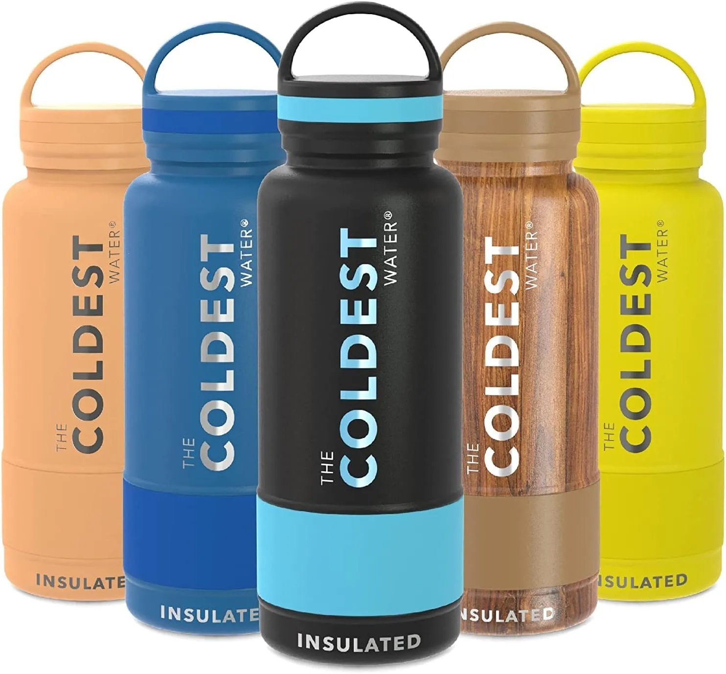 Coldest Insulated Water Bottle with Handle Lid | Leak Proof, Insulated Stainless Steel, Triple Walled, Sport Thermos Bottles, Metal Flask (‎Matte Black, 21 oz)