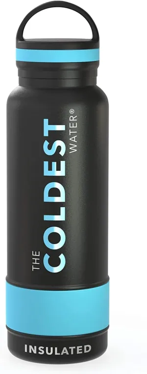 Coldest Insulated Water Bottle with Handle Lid | Leak Proof, Insulated Stainless Steel, Triple Walled, Sport Thermos Bottles, Metal Flask (‎Matte Black, 21 oz)