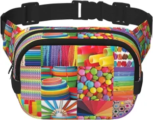Colorful Collage Print Unisex Square Double Layer Waist Bag Trendy Crossbody Fanny Pack Travel Workouts