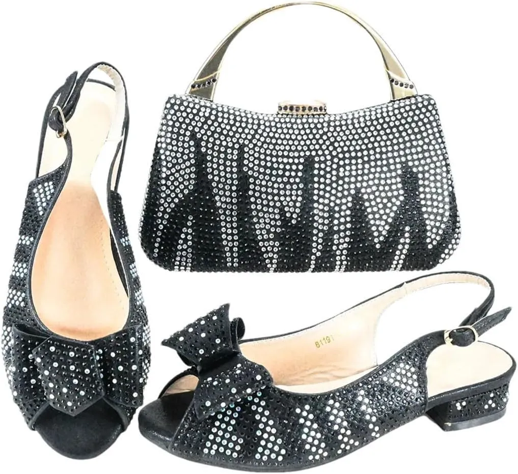 Comfortable Low Heel African Design Casual Leather Slippers Ladies Shoes Crossbody Bag Set