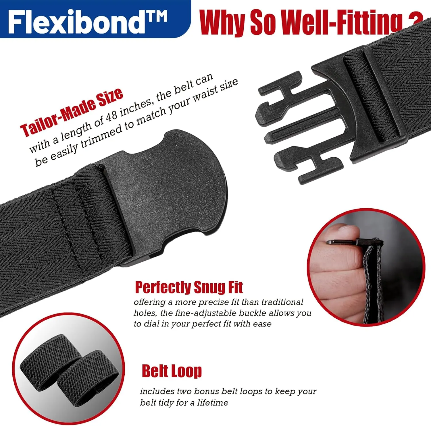COMFORTABLE Mens Stretch Hiking Belt Minimalist Web Elastic Belts for Men, Metal-free Travel Buckle,≤44" Waist
