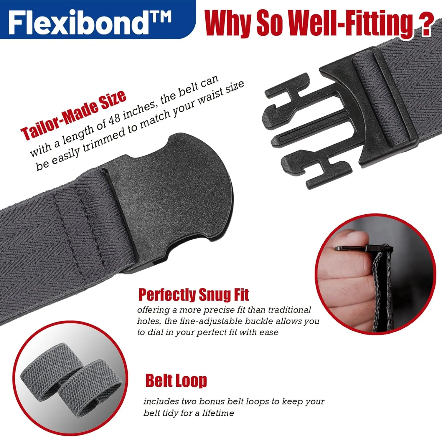 COMFORTABLE Mens Stretch Hiking Belt Minimalist Web Elastic Belts for Men, Metal-free Travel Buckle,≤44" Waist