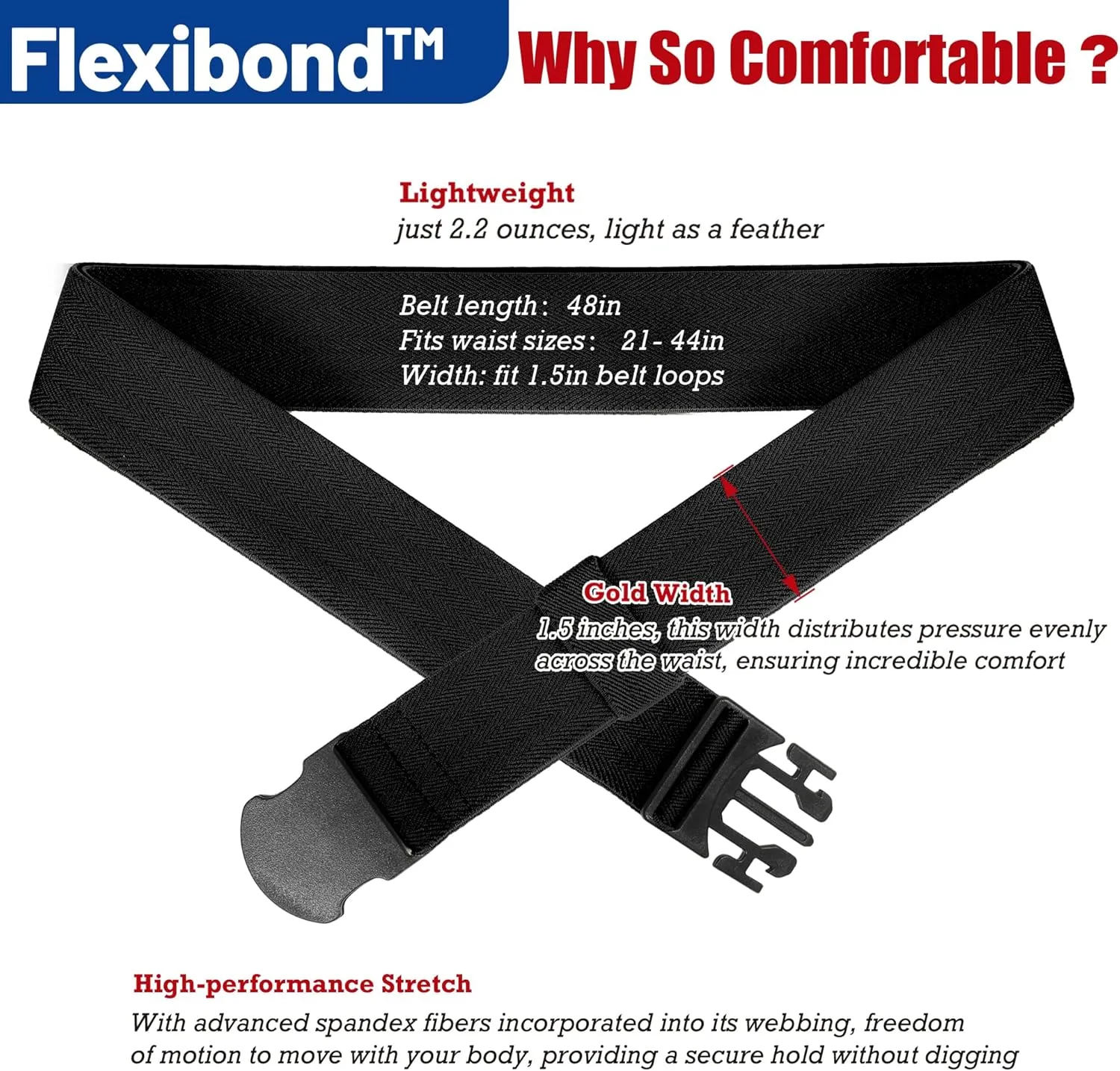 COMFORTABLE Mens Stretch Hiking Belt Minimalist Web Elastic Belts for Men, Metal-free Travel Buckle,≤44" Waist