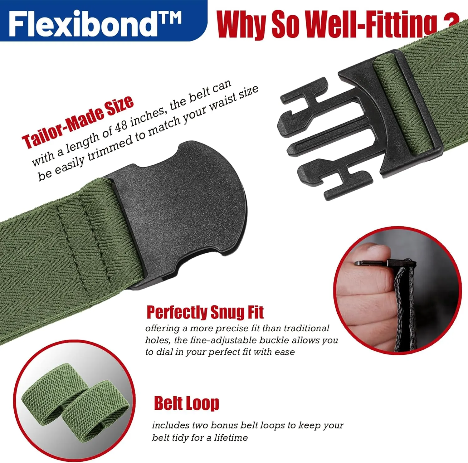 COMFORTABLE Mens Stretch Hiking Belt Minimalist Web Elastic Belts for Men, Metal-free Travel Buckle,≤44" Waist