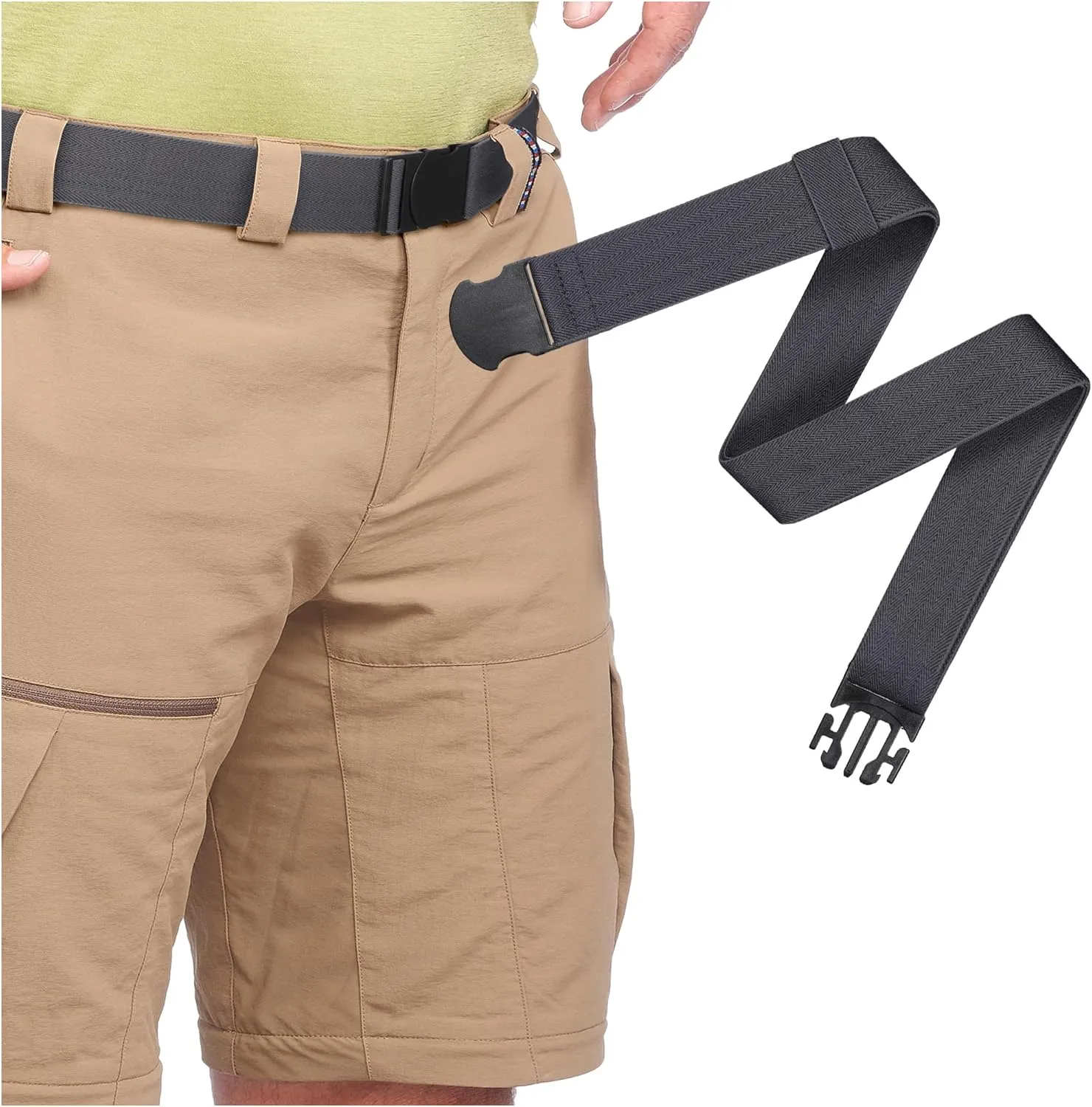 COMFORTABLE Mens Stretch Hiking Belt Minimalist Web Elastic Belts for Men, Metal-free Travel Buckle,≤44" Waist