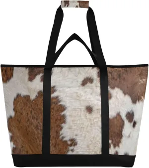 Cow Print Reusable Insulated Lunchbox Cooler Bag, Leakproof Kitchen Grocery Bag Collapsible Portable Cooler Tote Bag for Picnic, Camping, Office, Travel
