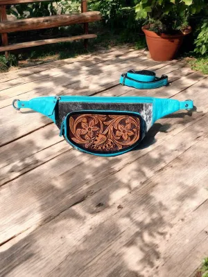 Cowhide Turquoise Tooled Leather Fanny Pack