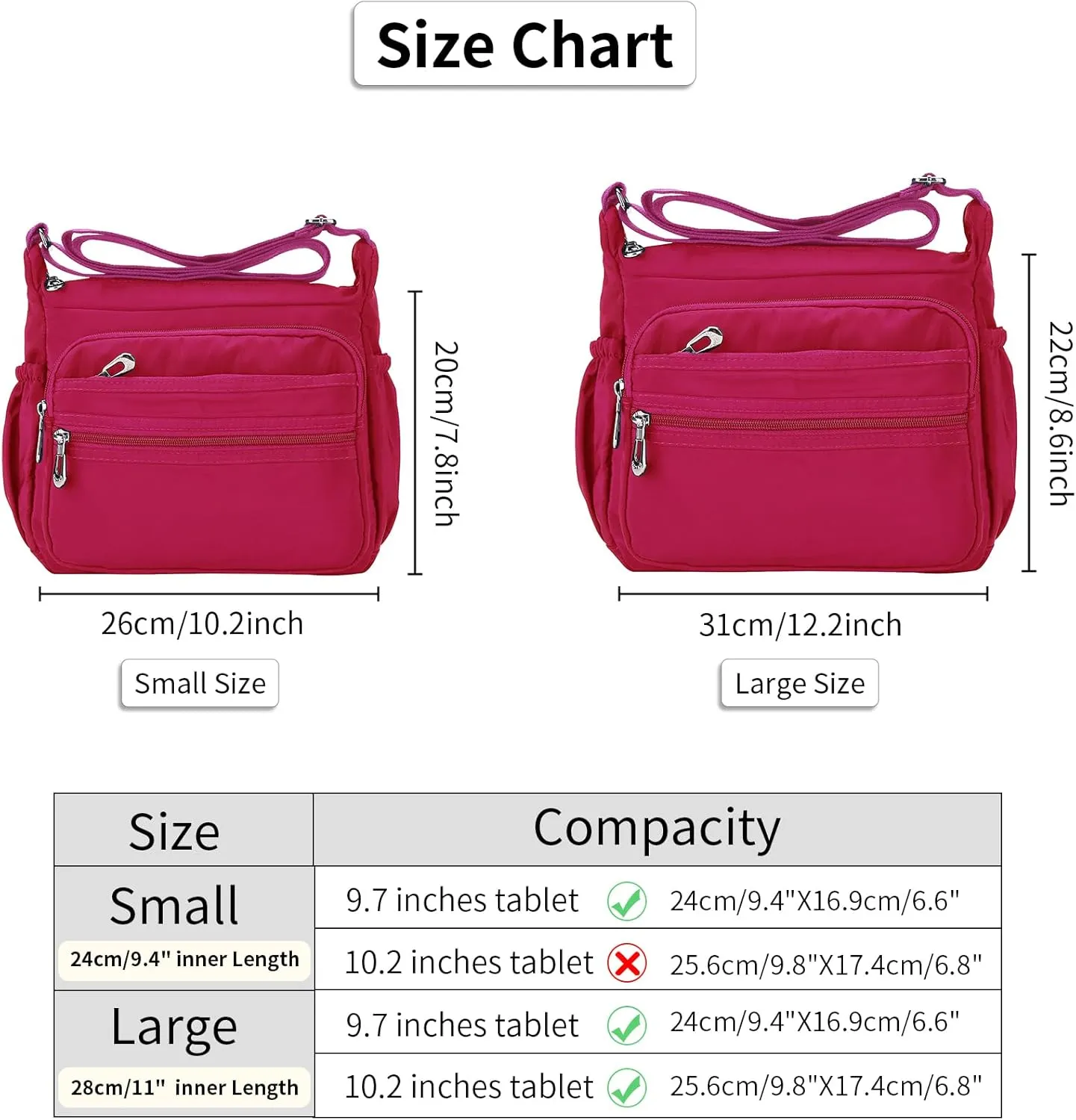 Crossbody Bag for Women Waterproof Shoulder Bag Lightweight Messenger Bag Casual Nylon Purse Handbag with Multi-Pocket
