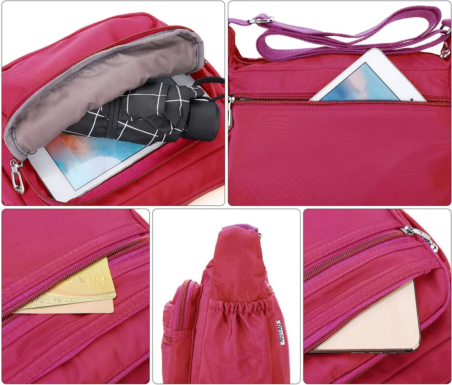 Crossbody Bag for Women Waterproof Shoulder Bag Lightweight Messenger Bag Casual Nylon Purse Handbag with Multi-Pocket