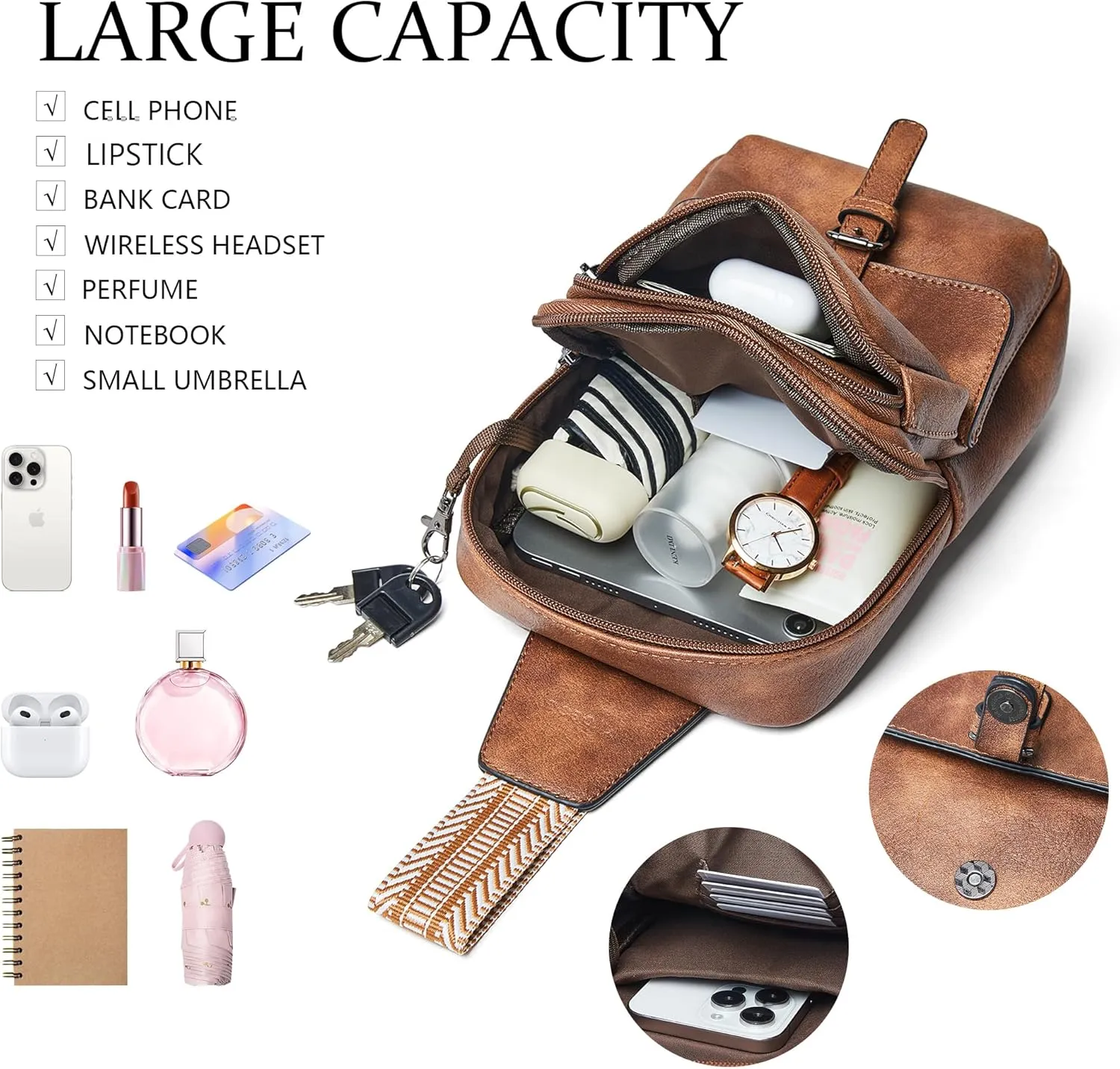 Crossbody Bags for Women Men Sling Bag 5 Pockets Fanny Pack Sling Backpack Chest Daypack Travel Purse Anti Theft